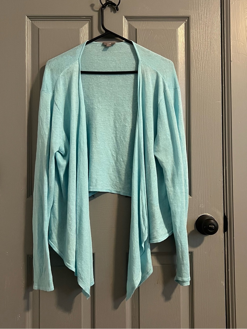 J. Jill Aqua Open-Front Draped Layering Cardigan Linen Cotton Coastal Travel